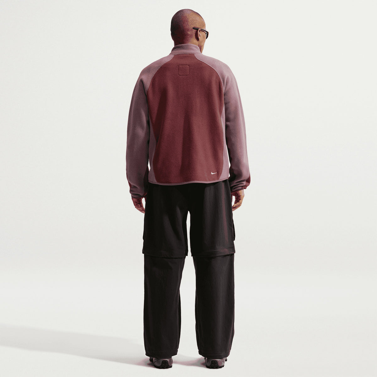 Nike ACG Wolf Tree Full Zip Jacket Mystic Dates Tattoo Summit White full body back view on model showing Polartec ultrasoft fleece with classic layering fit and ACG Wolf Tree design for trail and outdoor activities