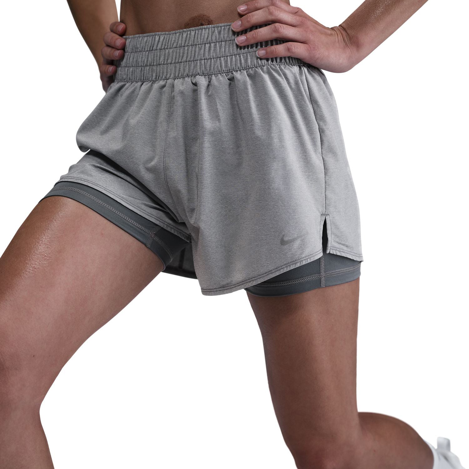 Women's Dri-FIT High-Waisted 3 Inch 2 in 1 Shorts Smoke Grey / Heather / Reflective Silver - Achilles Heel
