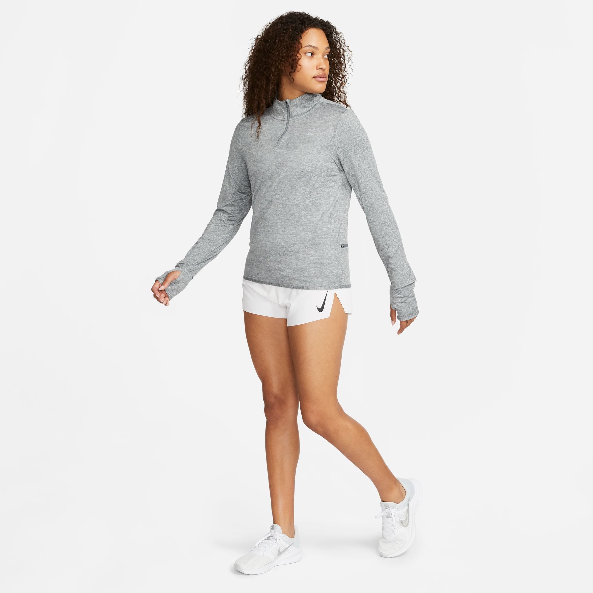 Nike Women's Dri-FIT Swift 1/4 Zip Running Top Smoke Grey / Light Smoke Grey / Heather - Achilles Heel