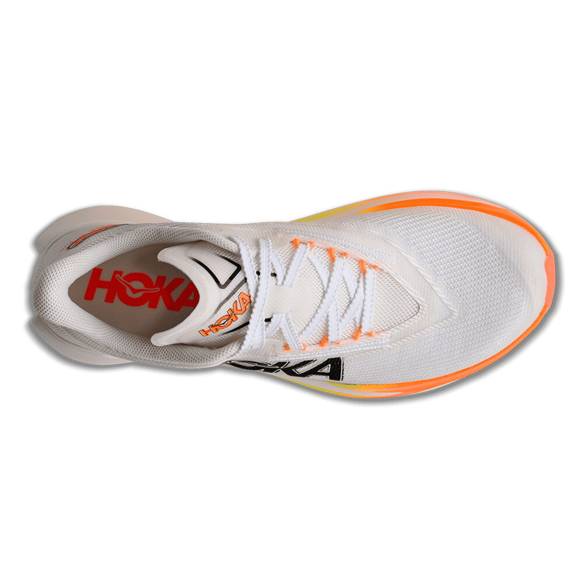 HOKA Cielo X1 3.0 Running Shoes Frost Black top view showing streamlined lightweight upper with asymmetrical lacing and minimised material construction for HOKA's lightest high-performance racer