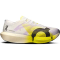 On Cloudboom Strike 2 White Lime outer side view showing CloudTec Sphere cushioning system with Helion HF hyper foam and carbon Speedboard for marathon race day performance