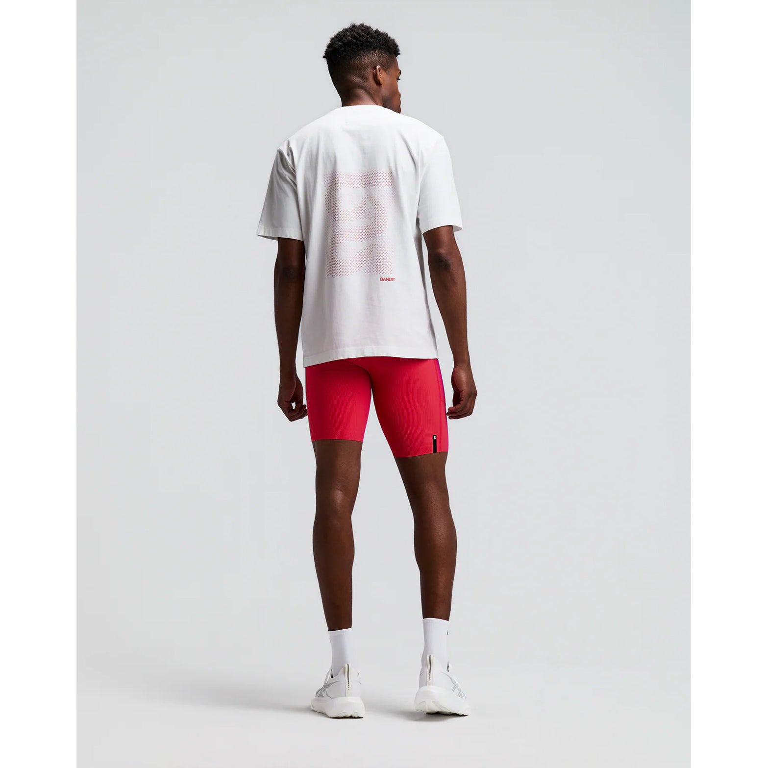 Bandit Cotton Tee Karel Crosshatch Current back full body view on model showing Karel Crosshatch graphic with relaxed combed cotton construction for casual wear and recovery days