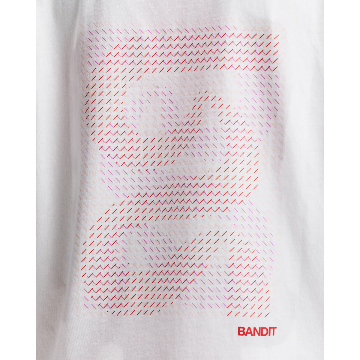 Bandit Cotton Tee Karel Crosshatch Current close-up of Karel Crosshatch graphic design showing 100% combed cotton fabric with breathable natural construction