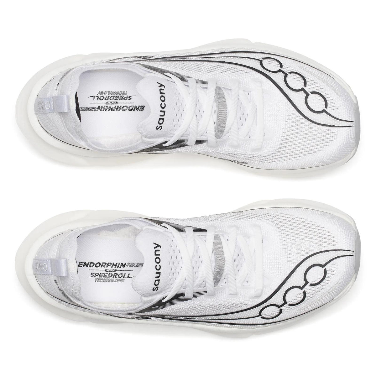 Saucony Endorphin Elite 3 Running Shoes White Black top view showing lightweight breathable upper with secure fit for race day comfort and performance