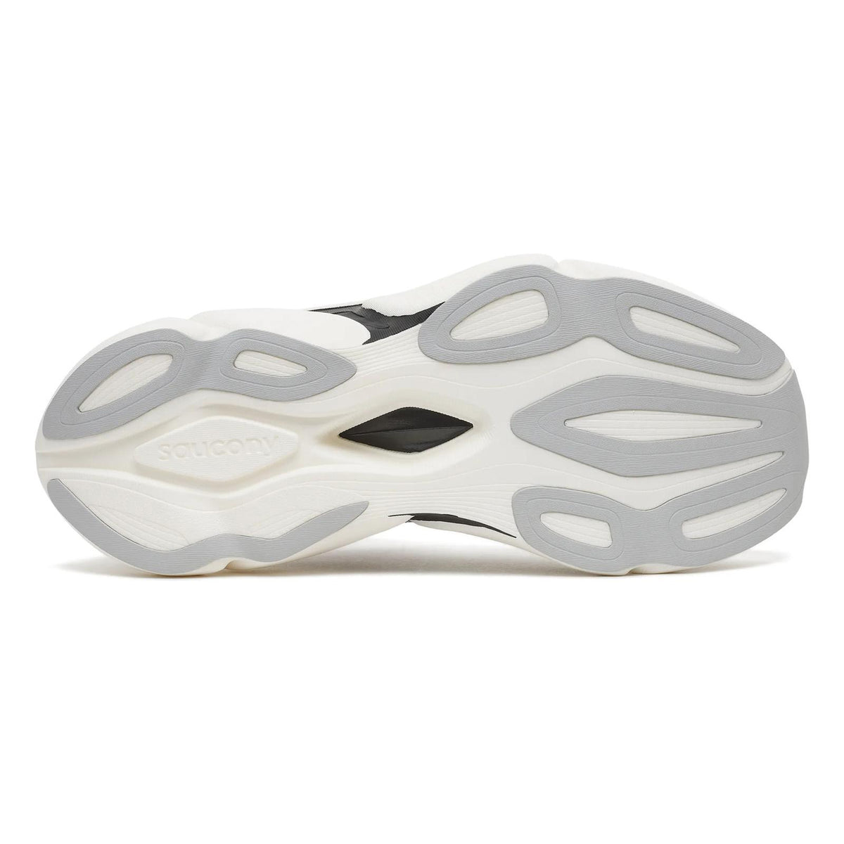 Saucony Endorphin Elite 3 Running Shoes White Black sole view displaying PWRTRAC rubber outsole for reliable grip and durability at race pace