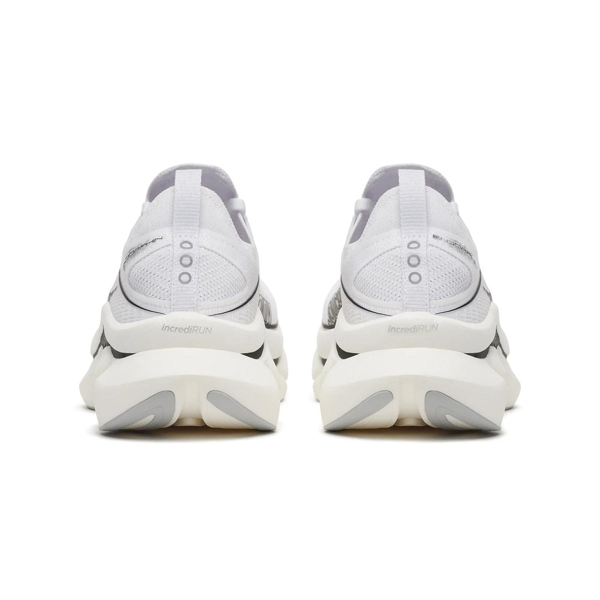 Saucony Endorphin Elite 3 Running Shoes White Black heel view showing 40mm IncrediRUN foam stack with slotted carbon fibre plate for industry-leading energy return