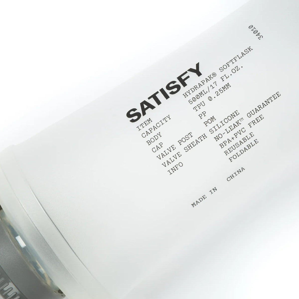 Satisfy HydraPak Soft Flask 2 Pack 500ml close-up showing 500ml capacity markings and abrasion-resistant TPU material construction details