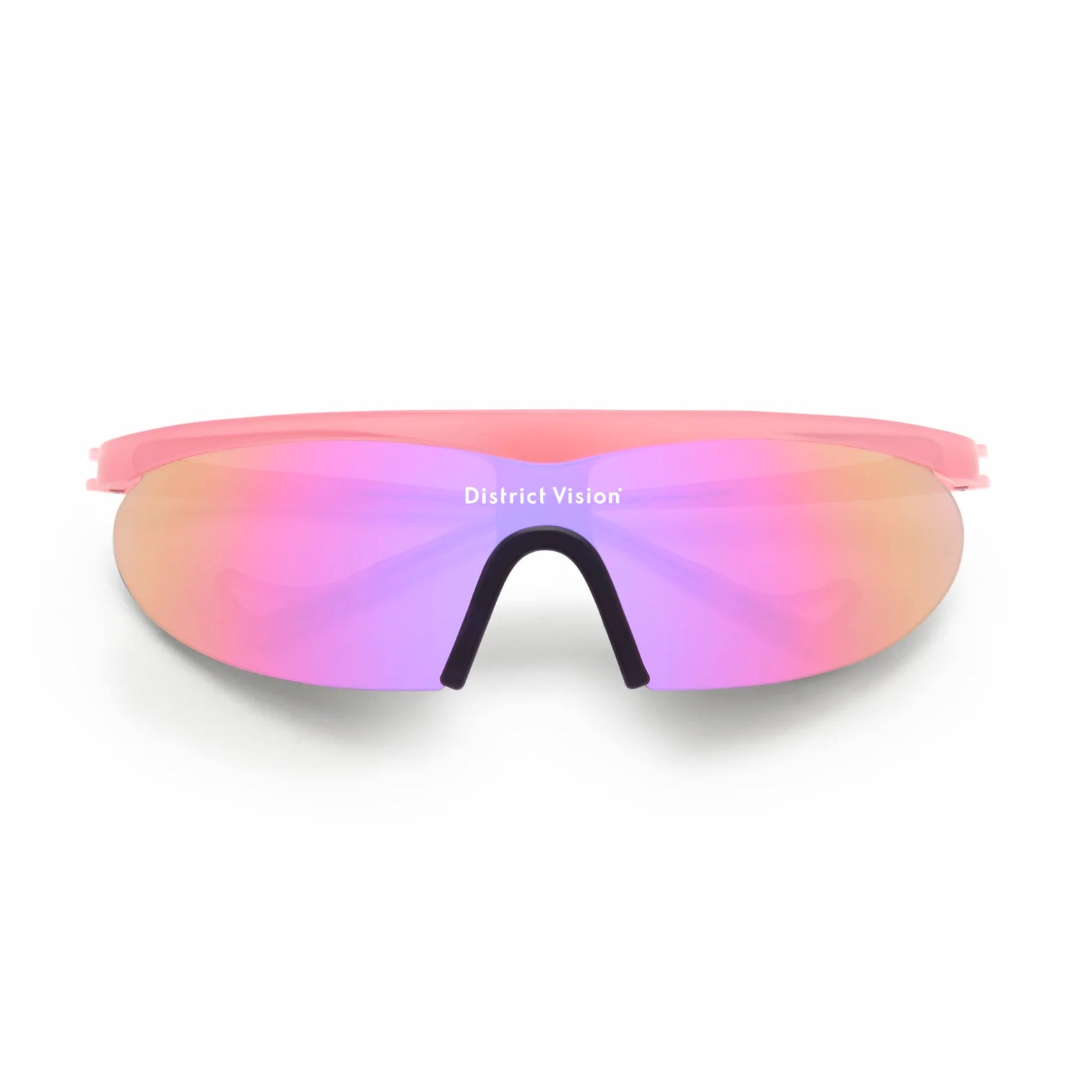 District Vision Koharu Eclipse in Desert Rose D+ Aqua Mirror — front product shot showing six-base frame construction, desert rose frame and D+ Aqua Mirror therapeutic-grade polycarbonate lens