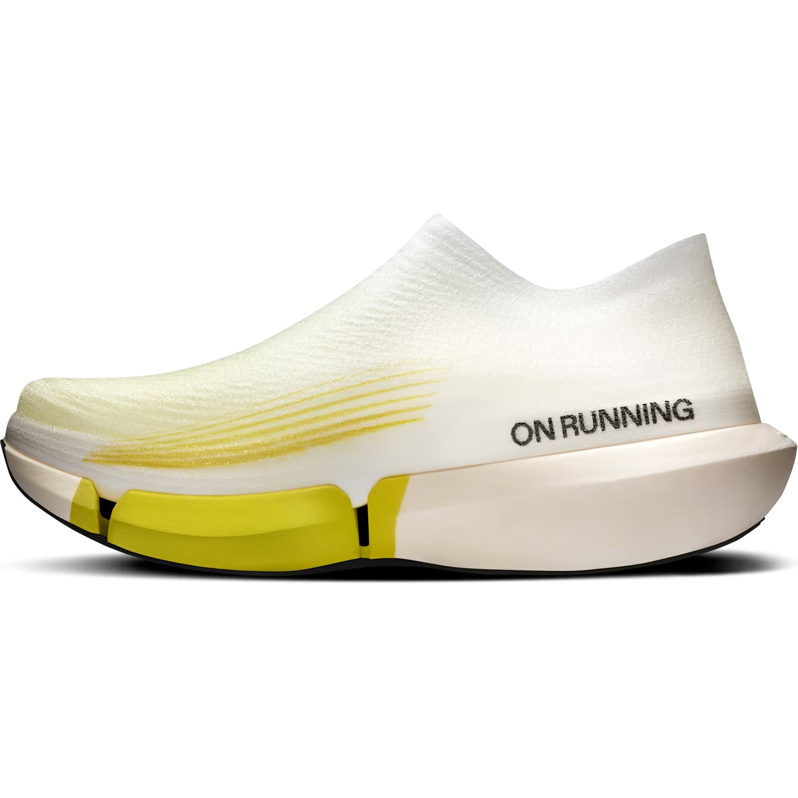 On LightSpray Cloudboom Strike 2 White Lime inner side view showing Helion HF hyper foam with carbon Speedboard and CloudTec Sphere multi-directional flex for responsive race day cushioning