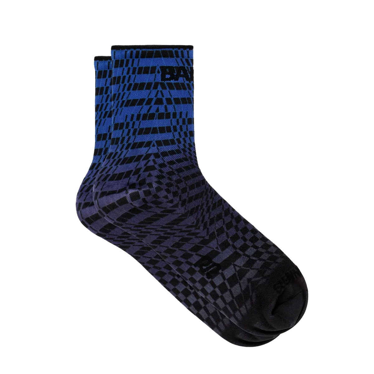 Bandit Lite Run 2 Pack Quarter Socks Bauhaus Blue in a blue and black geometric gradient pattern, featuring honeycomb mesh for ventilation.