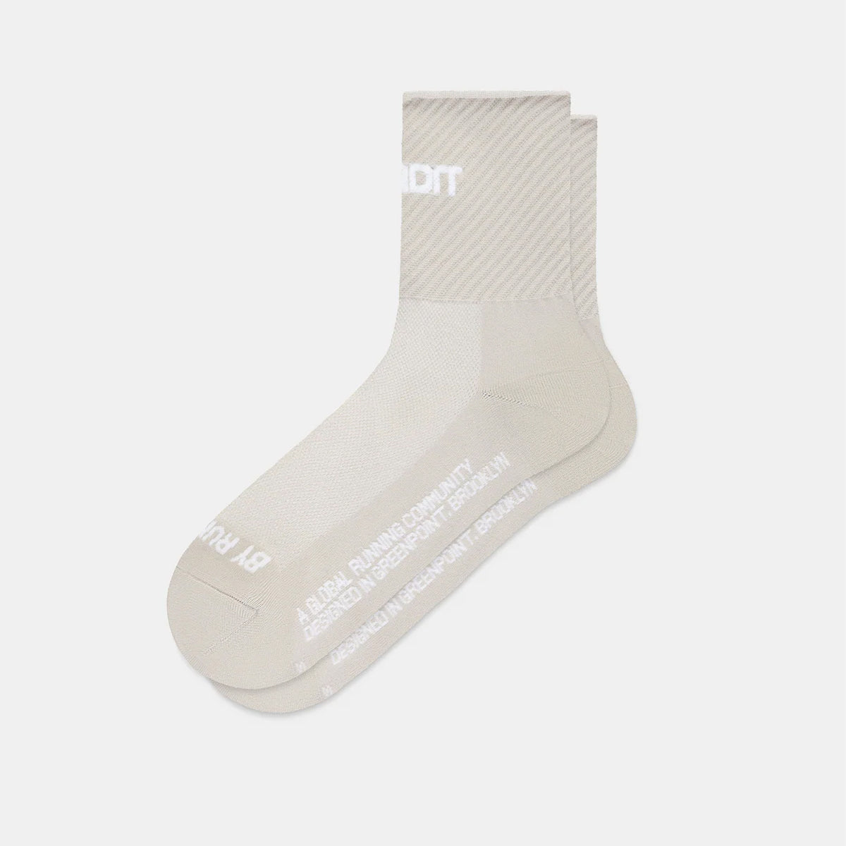 Bandit Lite Run 2 Pack Stripe Jacquard Socks Plaster side product view showing stripe jacquard design with quarter-length cut, spandex compression and ribbed ankle detail