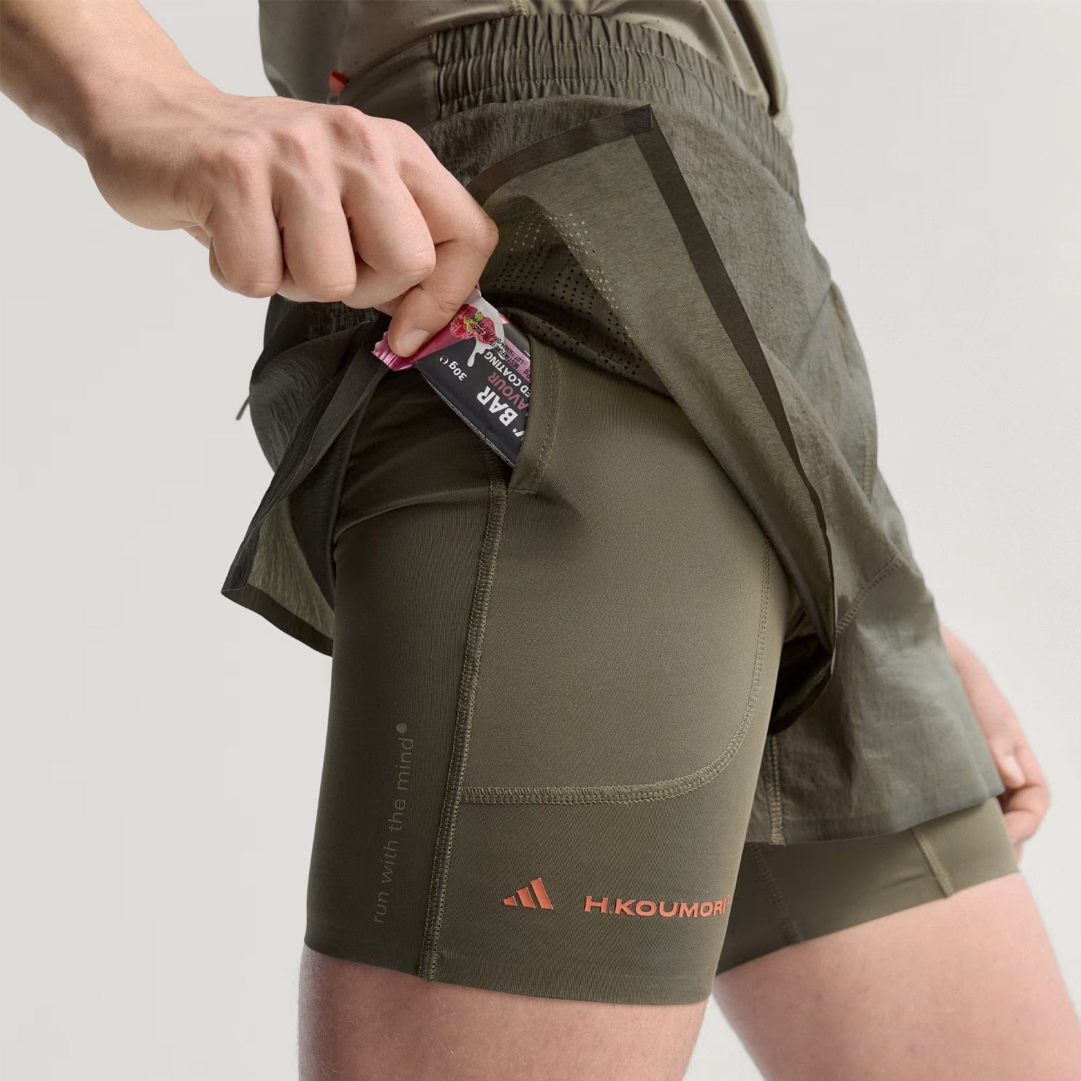 Men's Adi365 H.Koumori Running 2 in 1 Shorts Olive Strata - Achilles Heel