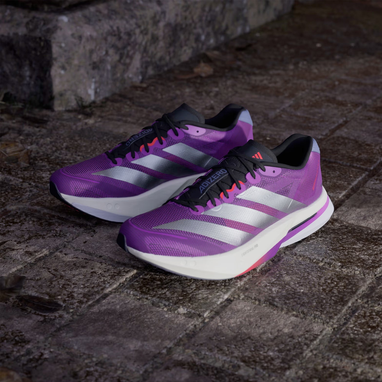 Men's Adizero Boston 13 Running Shoes Purple Burst / Silver Metalic / Lucid Red - Achilles Heel