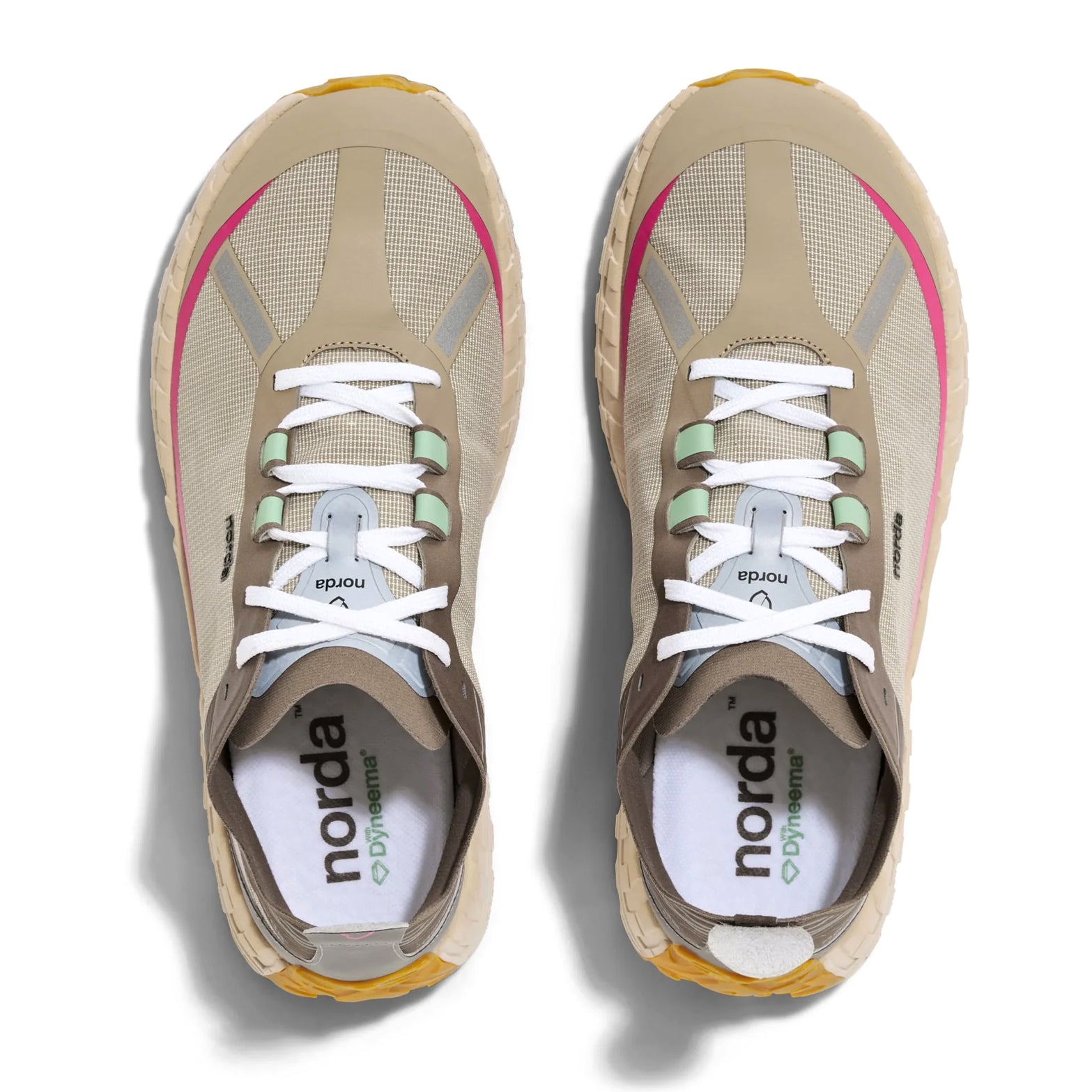 Men's norda 001A Trail Running Shoes Sky pair top view showing seamless bio-circular Dyneema upper construction and norda x Dyneema laces