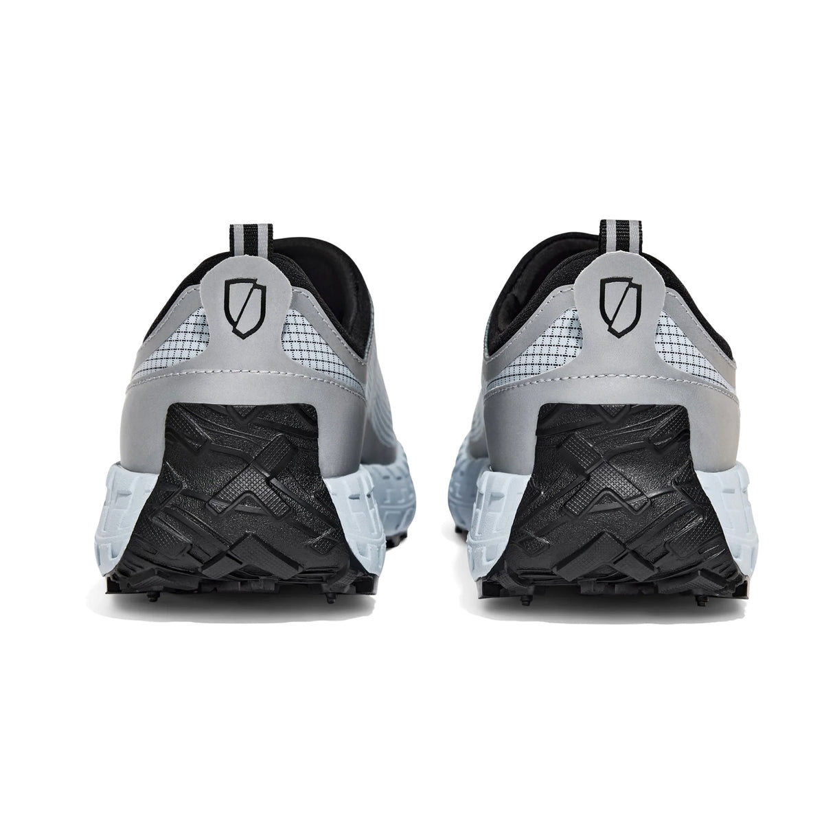 Men's norda 003 Trail Running Shoes Kanagawa pair heel view showing padded heel collar, reversed heel tab with pull-through clip design and elasticised Bio-Dyneema