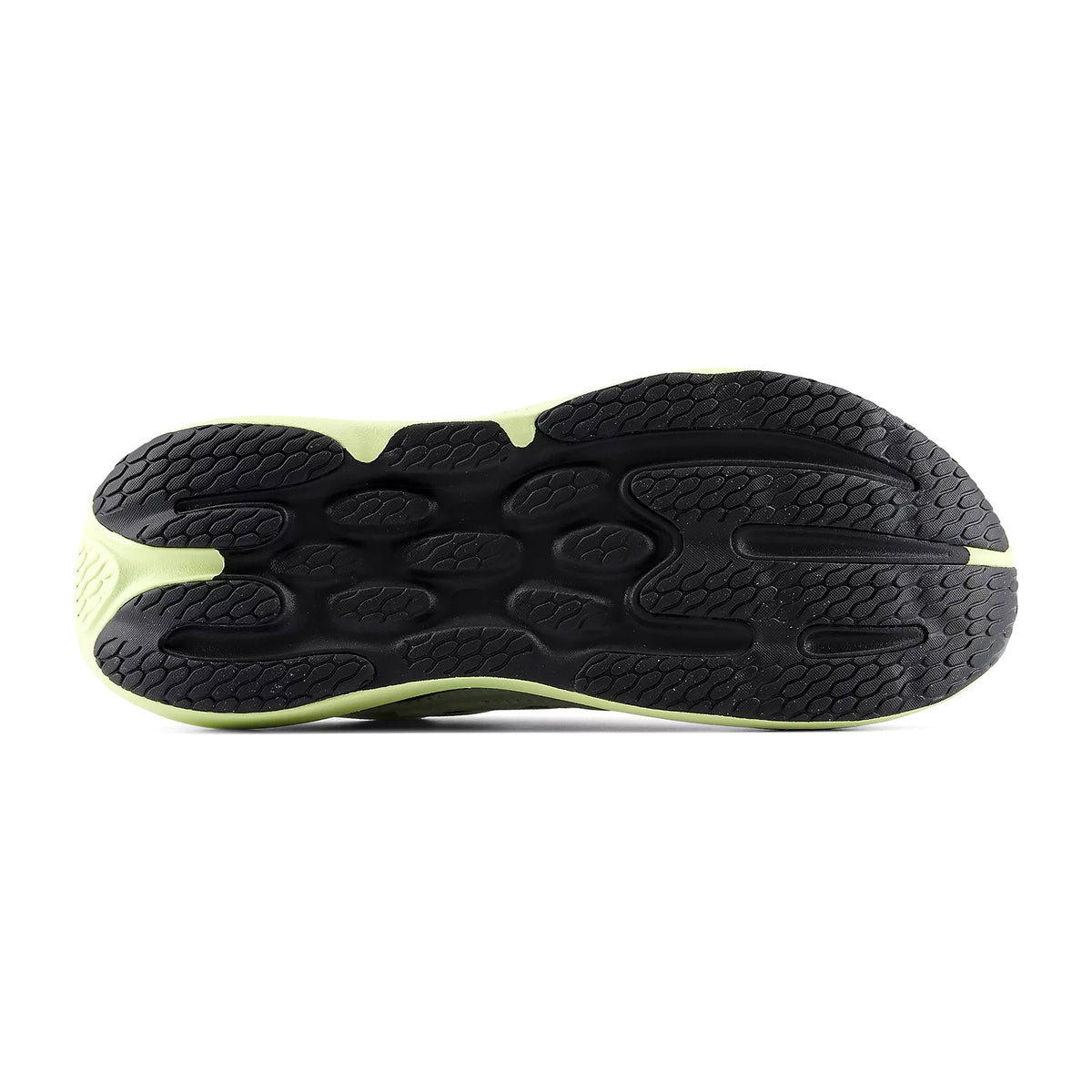 Men's New Balance 1080v15 Running Shoes Pistachio Butter Black sole view displaying rubber outsole for reliable road traction and durability during daily training miles