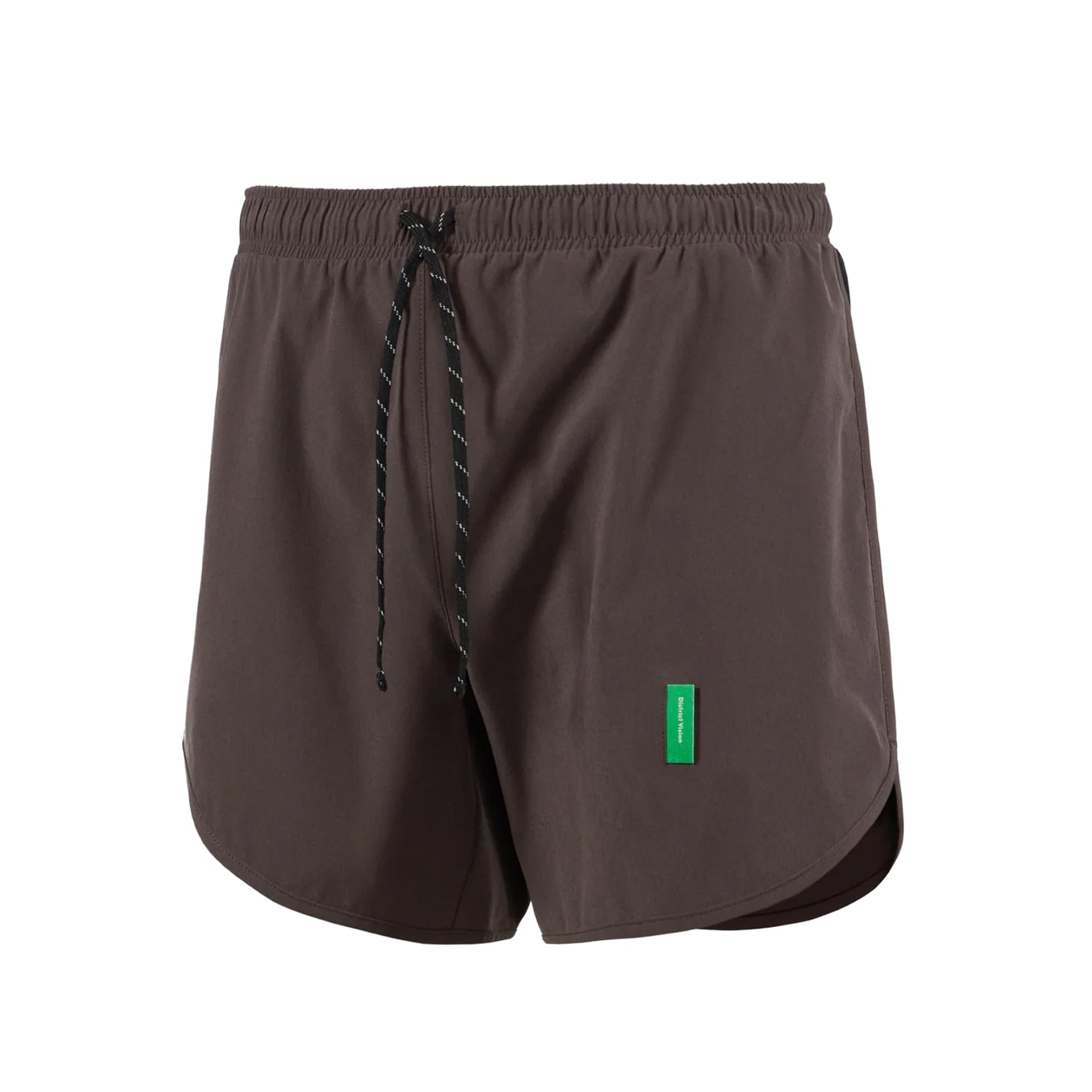 District Vision Men's 5 Inch Training Shorts Dark Taupe front product view showing ultralight aloe four-way stretch comfort liner with powermesh panelling and 5-inch inseam