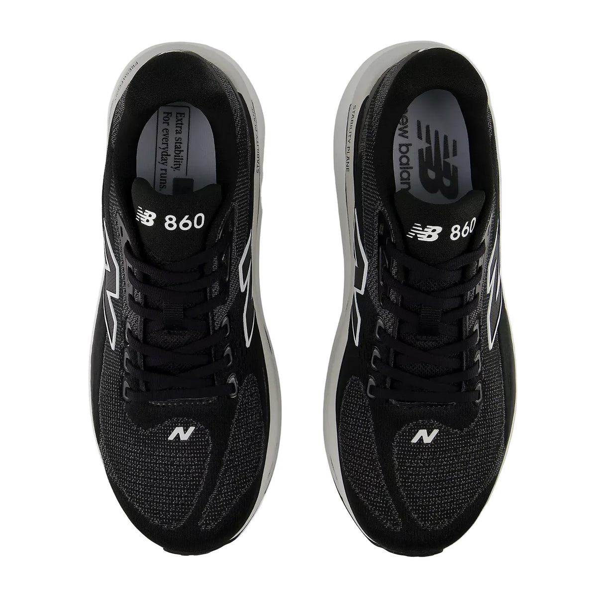 Men's New Balance 860v15 Running Shoes Black White top view showing synthetic upper construction with breathable design for daily training