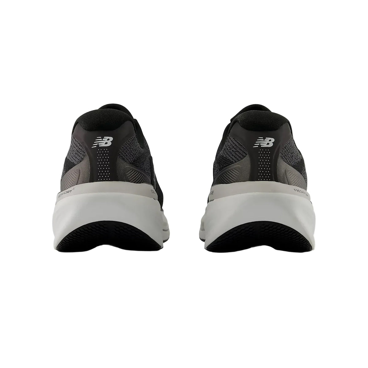Men's New Balance 860v15 Running Shoes Black White heel view showing Fresh Foam X cushioning stack with Stability Plane technology for reliable long-haul training