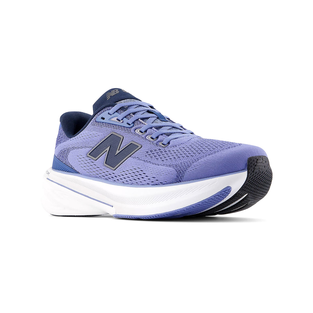 New Balance 860v15 Wide Fit men's running shoe in Fairweather Blue / NB Navy — angled view showing heel construction, Stability Plane medial post support and fairweather blue upper with NB navy midsole contrast