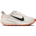 Nike ACG Pegasus Trail men's running shoe in Summit White / Phantom / Safety Orange / Black — outer view showing summit white engineered mesh upper with phantom, safety orange and black accent detailing and ReactX foam midsole profile
