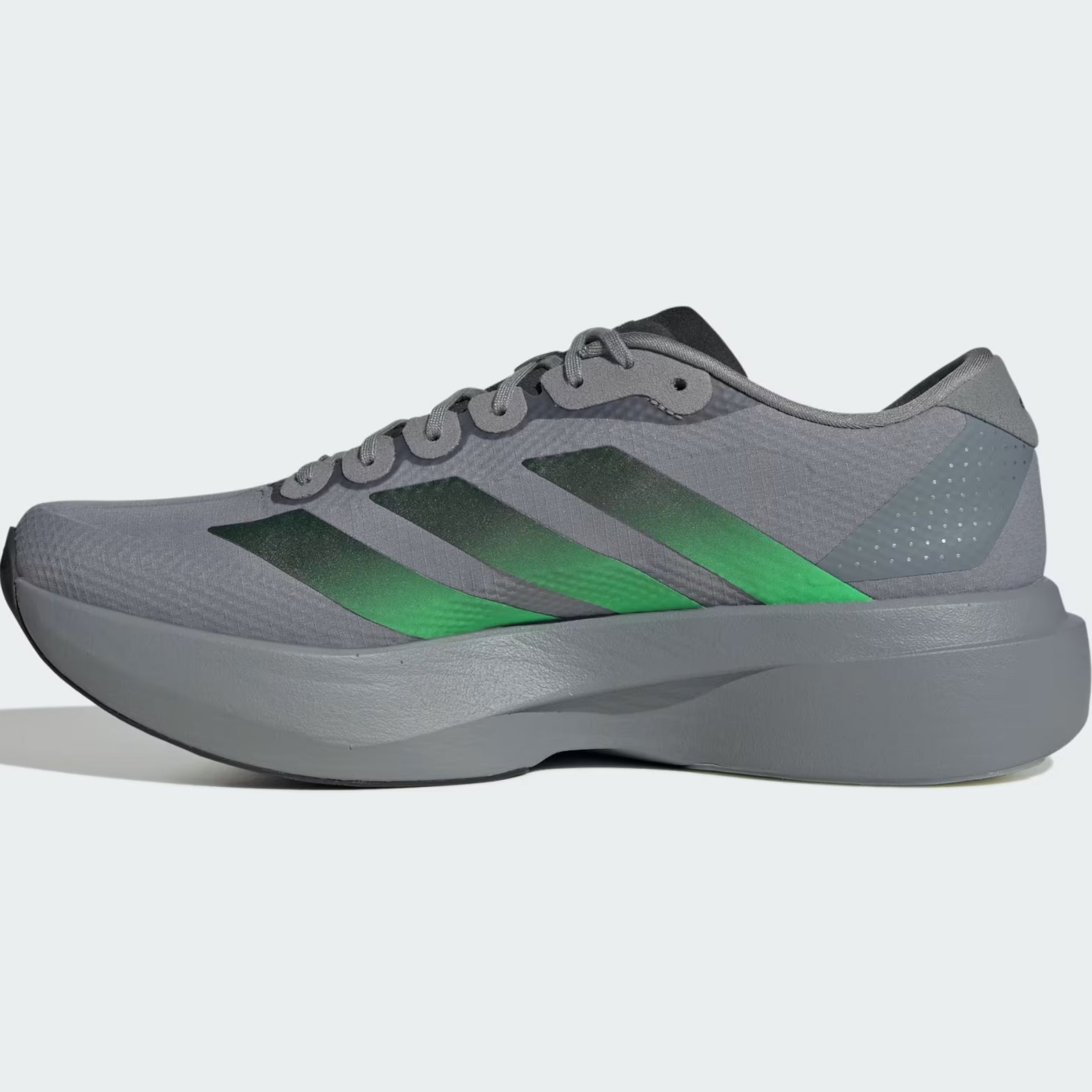 Men's adidas Adizero EVO SL Woven Running Shoes Grey Screaming Green Carbon inner side view showing responsive LIGHTSTRIKE PRO cushioning with Continental rubber outsole