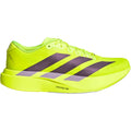 Men's adidas Adizero EVO SL Woven Running Shoes Solar Yellow Aurora Plum Powder Plum outer side view showing LIGHTSTRIKE PRO foam midsole with woven racing-inspired design for running and lifestyle wear