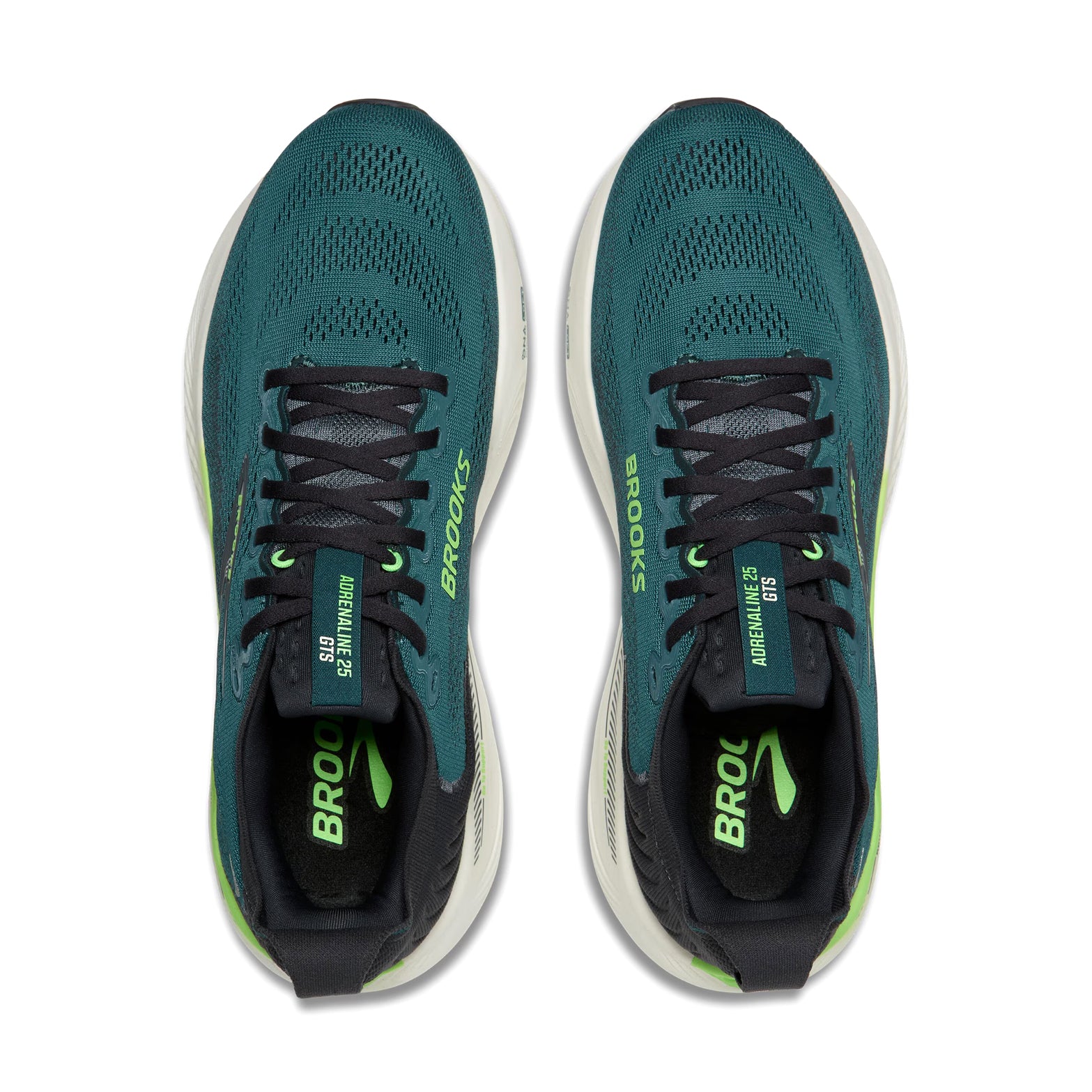 Men's Brooks Adrenaline GTS 25 Running Shoes Dark Green top view showing engineered mesh upper with breathability and structure