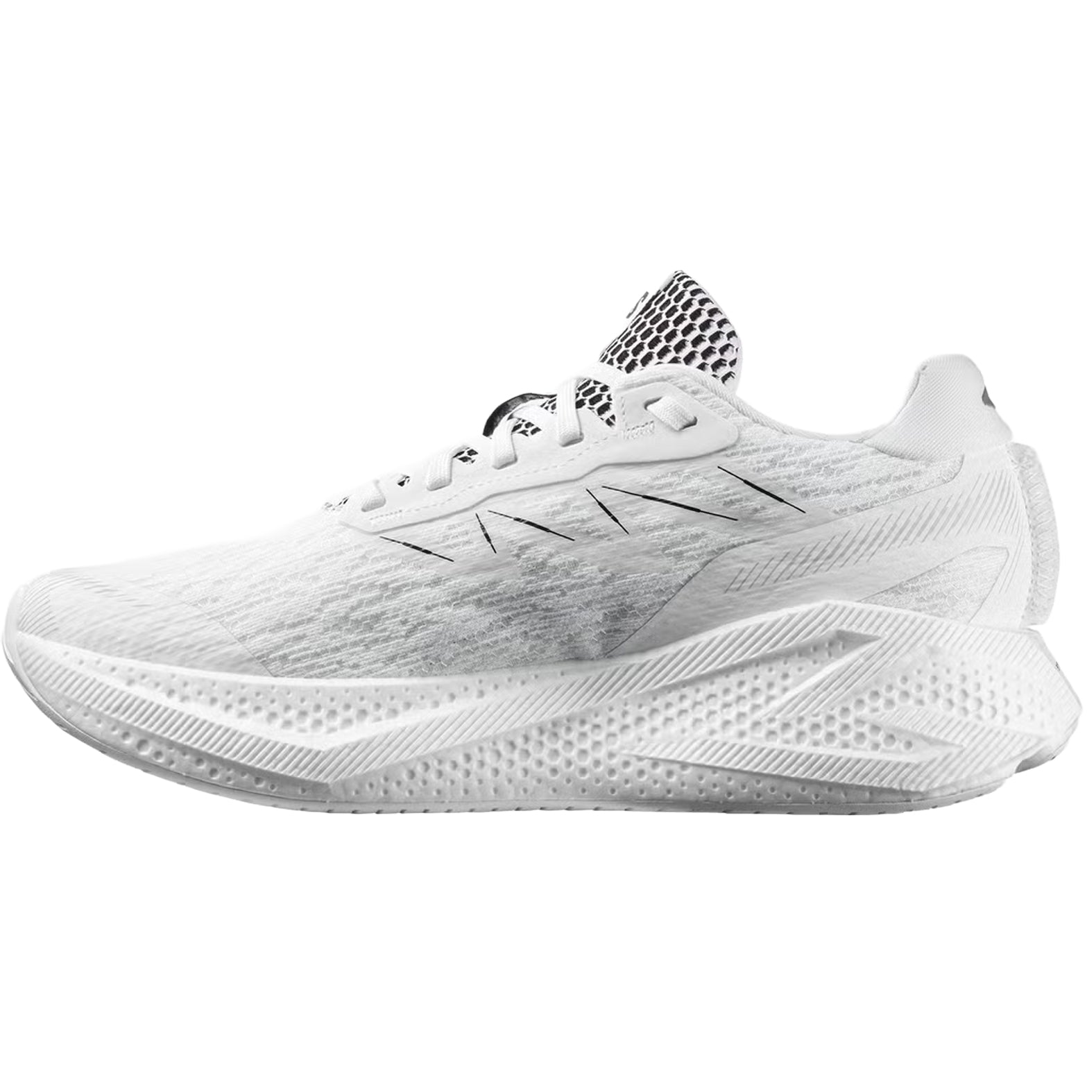 Men's Salomon Aero Glide 4 Running Shoes White White inner side view showing SensiFit midfoot construction with energyFOAM cushioning for responsive daily training