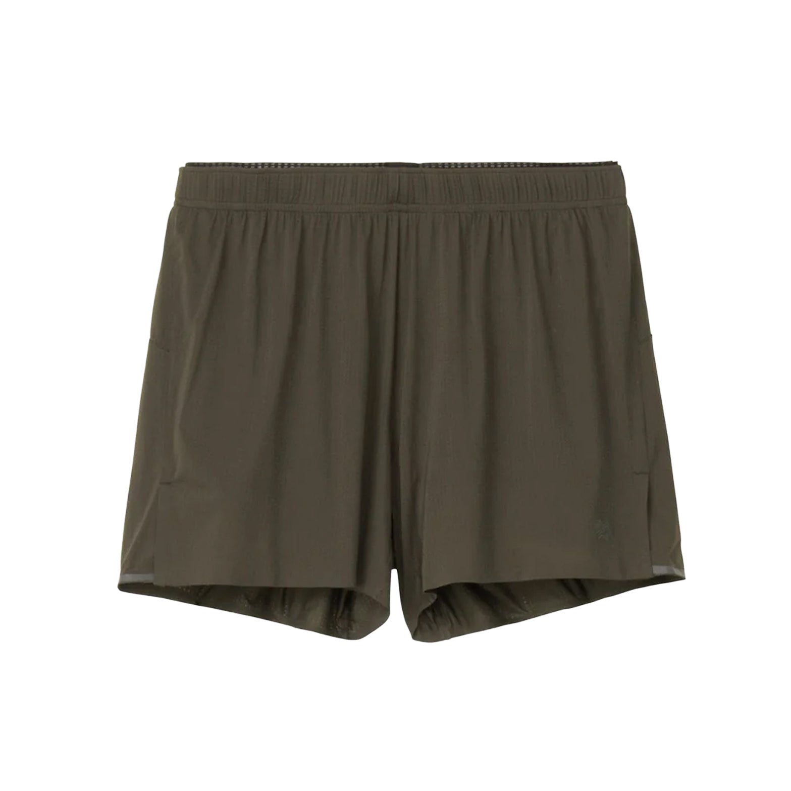 Goldwin Men's Air Pit Storage Shorts Jet Brown front view showing dot-textured mesh outer layer with 13cm inseam and breathable construction for summer running