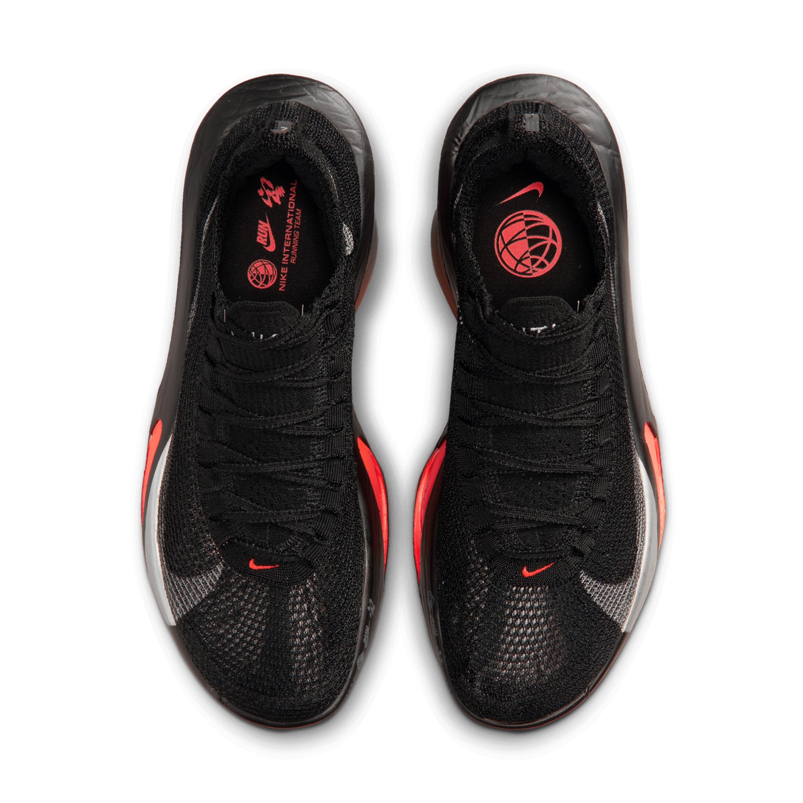 Men's Nike Alphafly 3 Running Shoes Black Bright Crimson Wolf Grey Metallic Silver top view showing lightweight racing upper construction with breathable materials for competitive racing