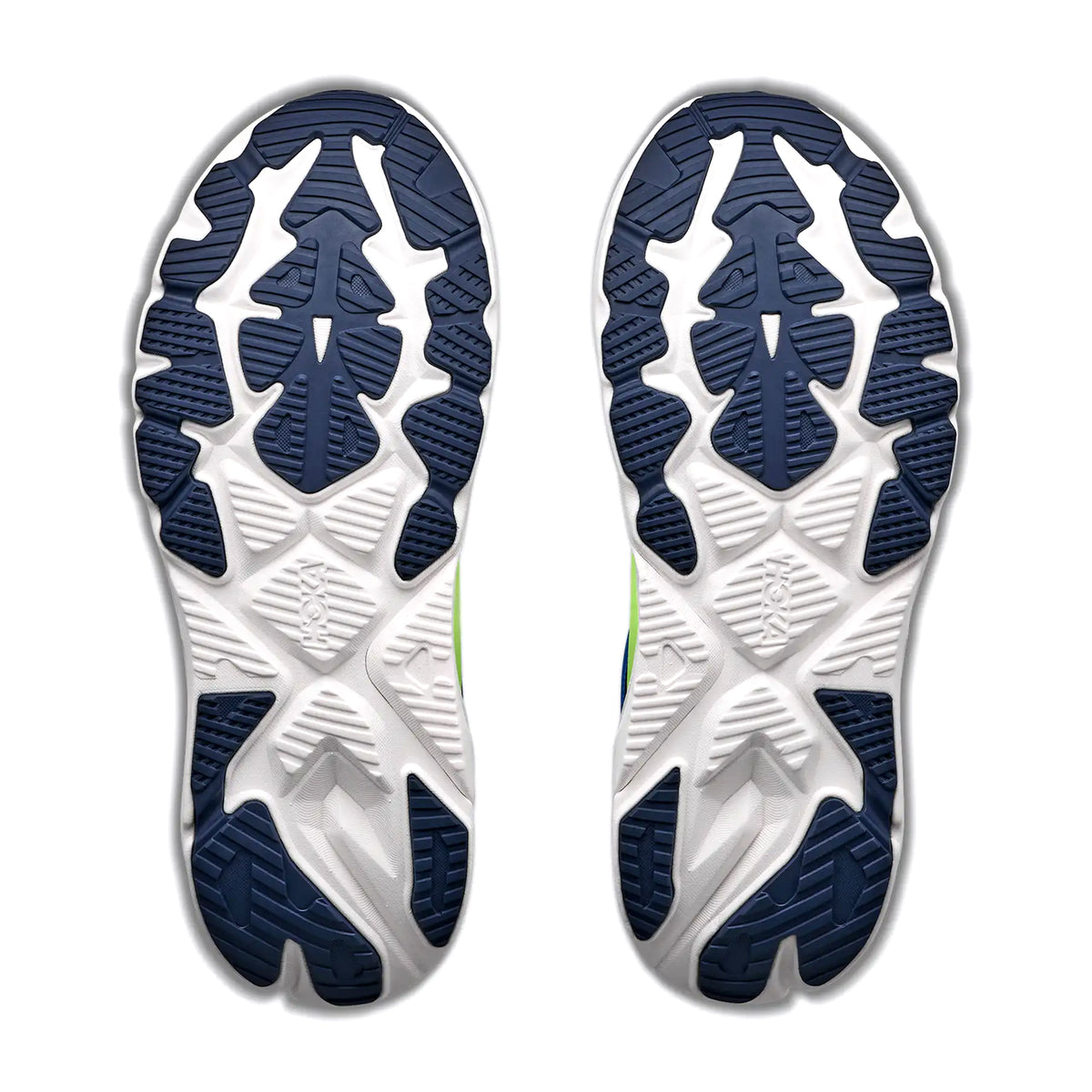 Men's HOKA Arahi 9 Running Shoes Virtual Blue Soft Cobalt sole view displaying super abrasion rubber outsole with podular design for enhanced durability in high-wear zones during daily training