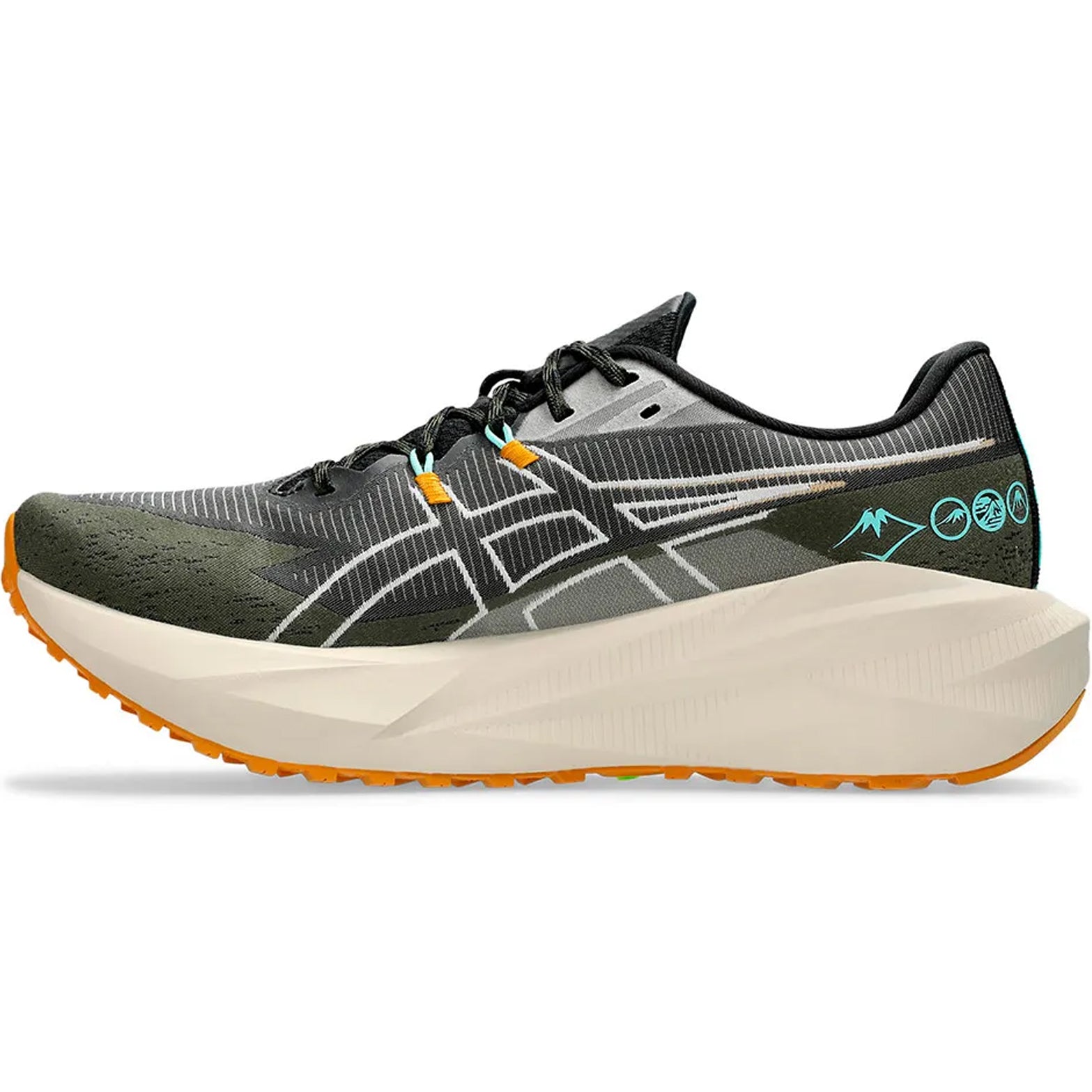 Men's ASICS Blazeblast Running Shoes Black Sandstorm inner side view showing FF BLAST MAX foam with forefoot trampoline pod for cloud-like cushioning and responsive energy return on unpaved trails