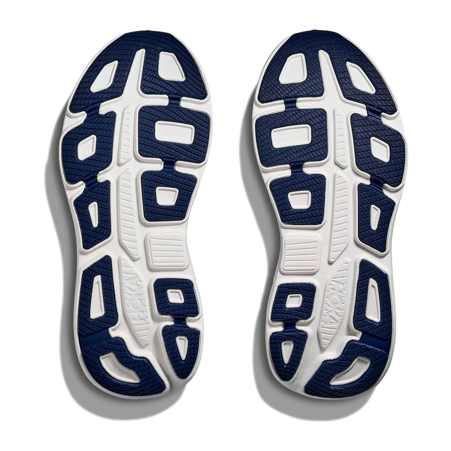 HOKA Bondi 9 men's running shoe in Cobalt Blue / Ultramarine — outsole view showing durable rubber tread pattern and ultramarine maximum cushioning foam midsole stack profile