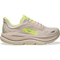 HOKA Bondi 9 men's running shoe in Grout / Neon Yuzu — outer view showing grout grey structured knit upper with neon yuzu yellow midsole accent and Durabrasion rubber outsole