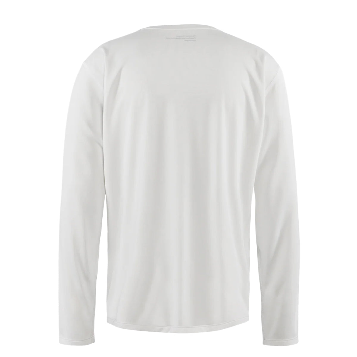 Back view of the District Vision Men’s Boxy Training Top Lunar White Flame, a lightweight, long-sleeve crewneck athletic shirt.