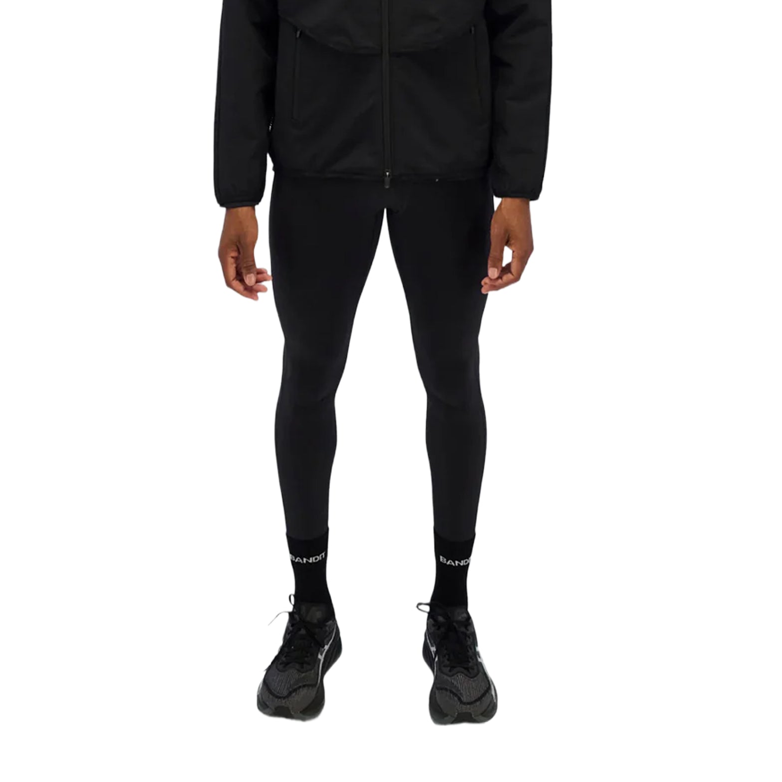 Bandit men's Brushed Stamina cold weather running tights in black front zoom on model