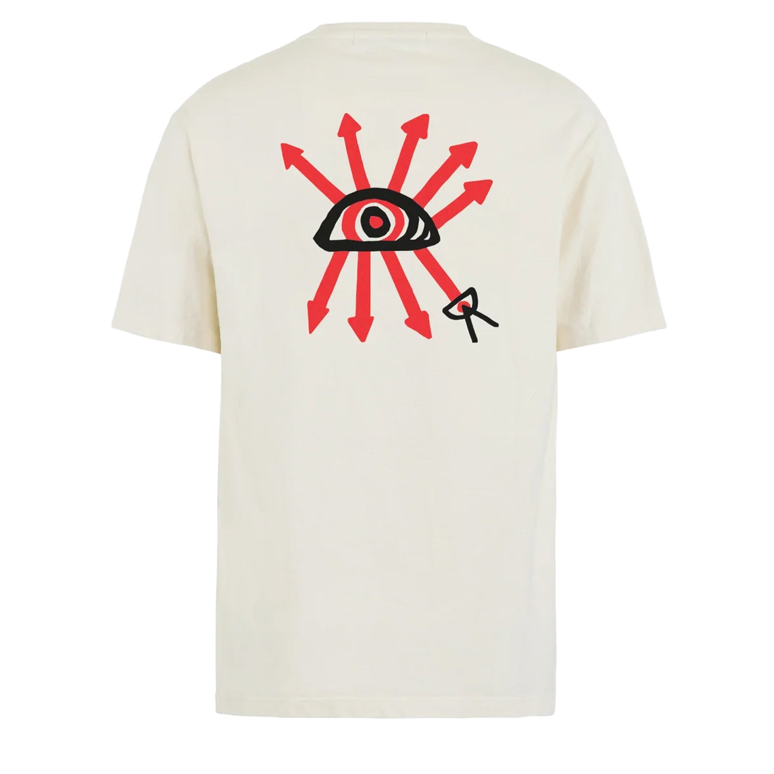 District Vision California Cotton Tee men's in Arrow Eye Vintage White — back product shot showing relaxed fit silhouette and vintage white pigment dye stone wash heavyweight cotton construction