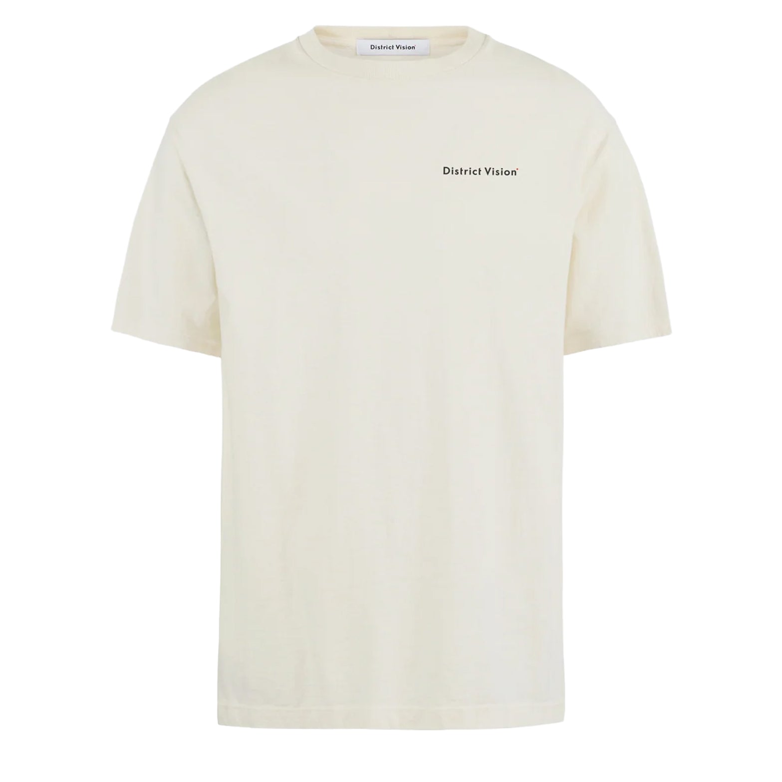 District Vision California Cotton Tee men's in Arrow Eye Vintage White — front product shot showing relaxed fit silhouette, Arrow Eye graphic print and vintage white pigment dye stone wash cotton construction