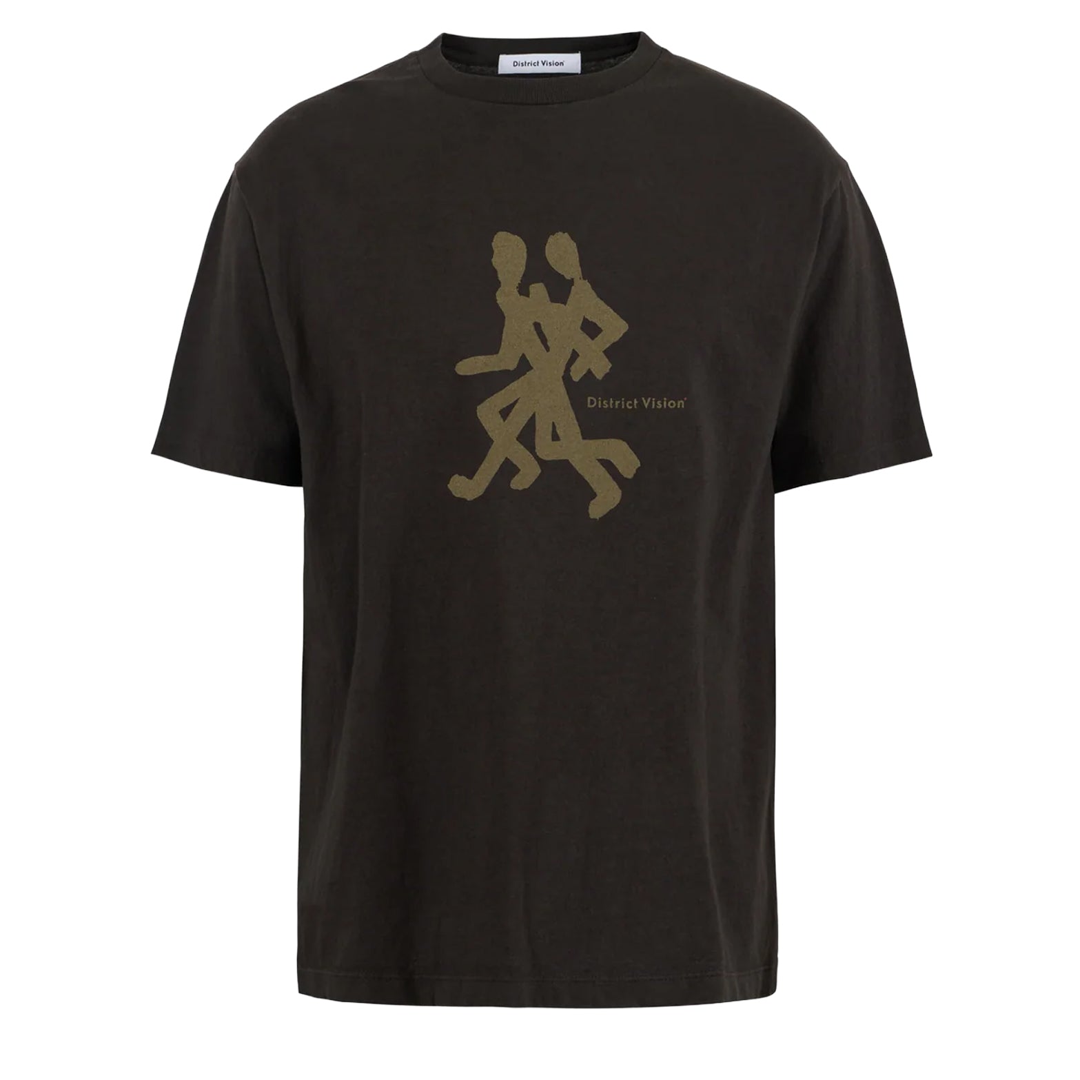 District Vision California Cotton Tee men's in Runners Deep Brown — front product shot showing relaxed fit silhouette, Runners graphic print and deep brown pigment dye stone wash cotton construction