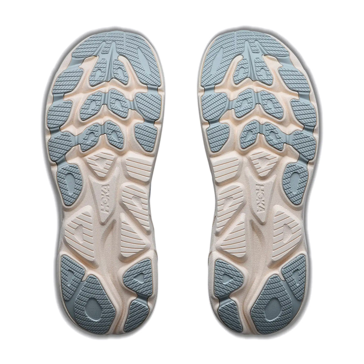 Men's HOKA Clifton 11 Running Shoes Stardust Alabaster sole view displaying durable abrasion rubber outsole with MetaRocker geometry for smooth transitions during daily training