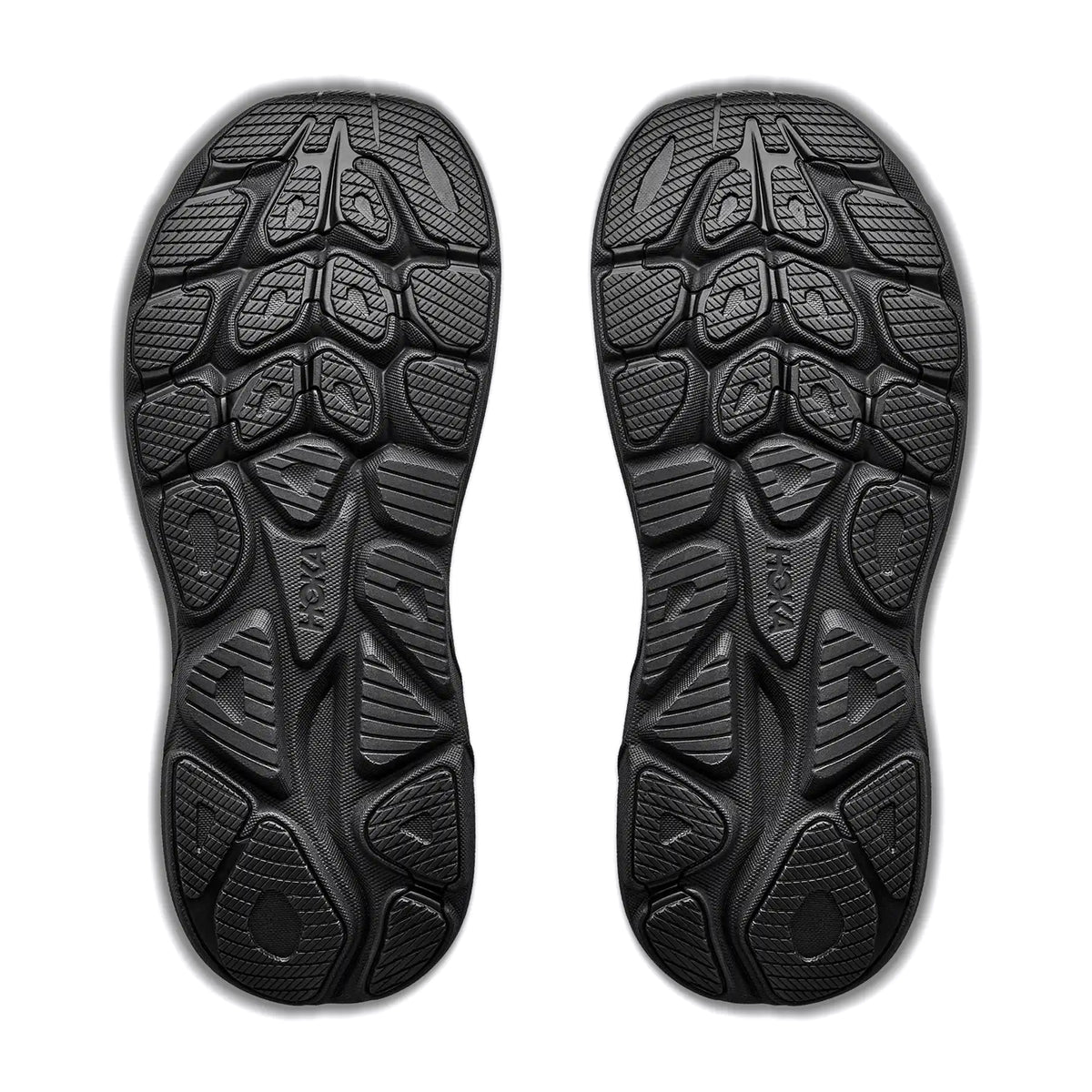 Men's HOKA Clifton 11 Running Shoes White Black sole view displaying durable abrasion rubber outsole with MetaRocker geometry for smooth transitions during daily training