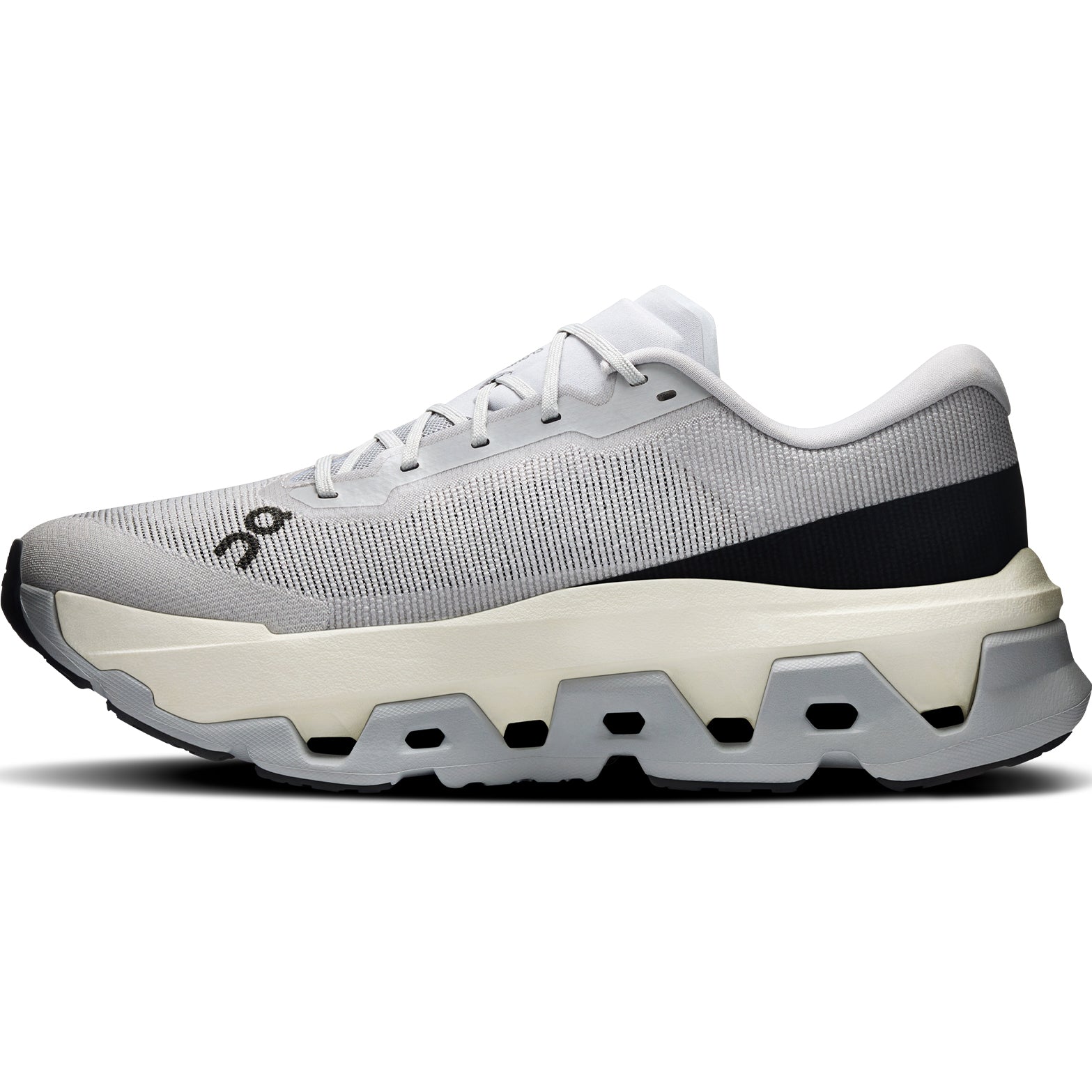 Men's On Cloudmonster 3 Hyper Running Shoes Glacier Black inner side view showing plateless CloudTec cushioning system and Helion HF hyper foam construction