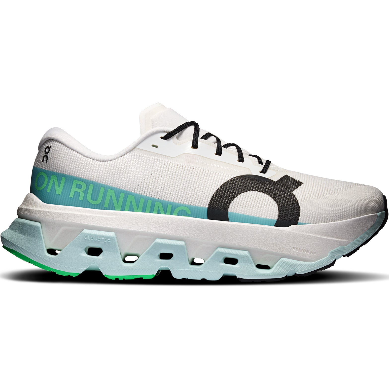 Men's On Cloudmonster 3 Hyper Running Shoes Ivory Flurry outer side view showing dual-layer Helion HF hyper foam with plateless design for long runs and tempo training