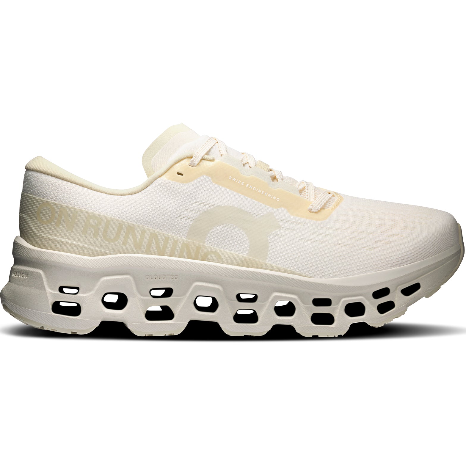 Men's On Cloudmonster 3 LN1 Running Shoes Ivory Ray outer side view showing triple-layer CloudTec cushioning with carbon-infused Speedboard and Lane 1 collaboration design for daily road running