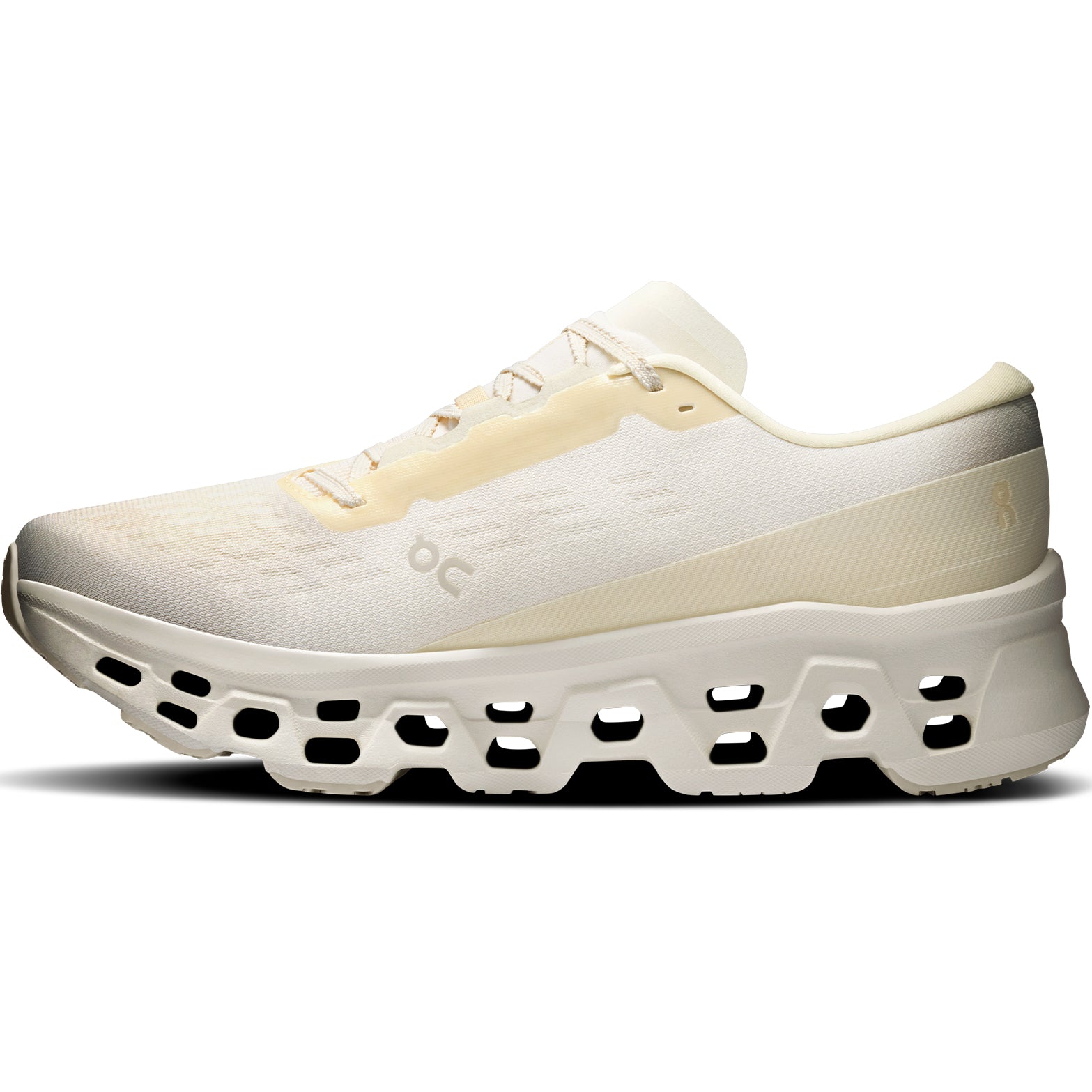 Men's On Cloudmonster 3 LN1 Running Shoes Ivory Ray inner side view showing CloudTec technology with Speedboard propulsion and Helion foam for everyday training