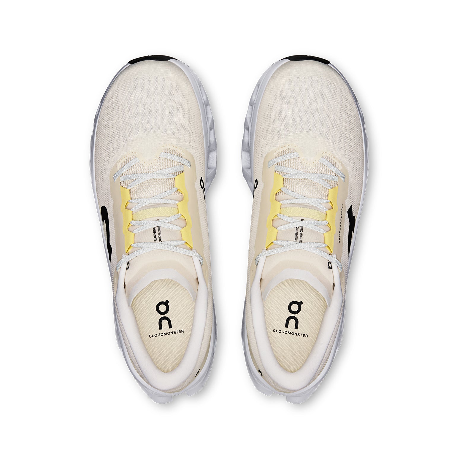 Men's On Cloudmonster 3 Running Shoes Ghost Glacier top view showing engineered knit upper with targeted breathability zones for comfortable secure fit during daily road running