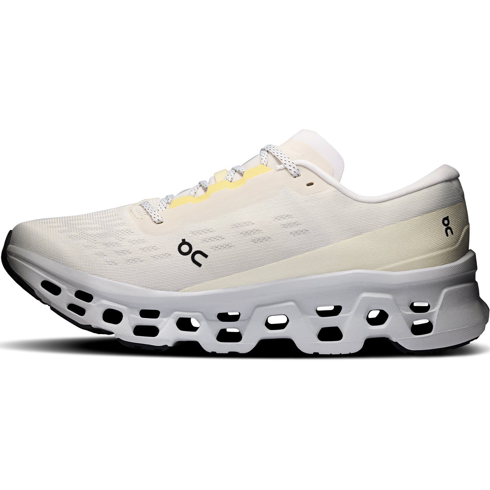 Men's On Cloudmonster 3 Running Shoes Ghost Glacier inner side view showing Helion foam with Speedboard propulsion and enhanced tongue design for secure lockdown during everyday training