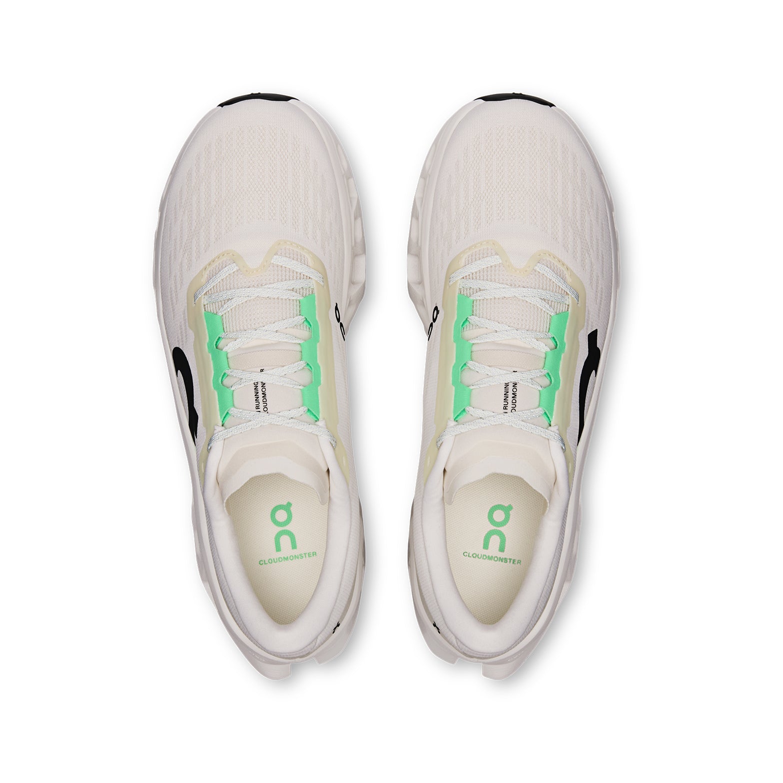 Men's On Cloudmonster 3 Running Shoes Ivory Ivory top view showing engineered knit upper with targeted breathability zones for comfortable secure fit during daily road running