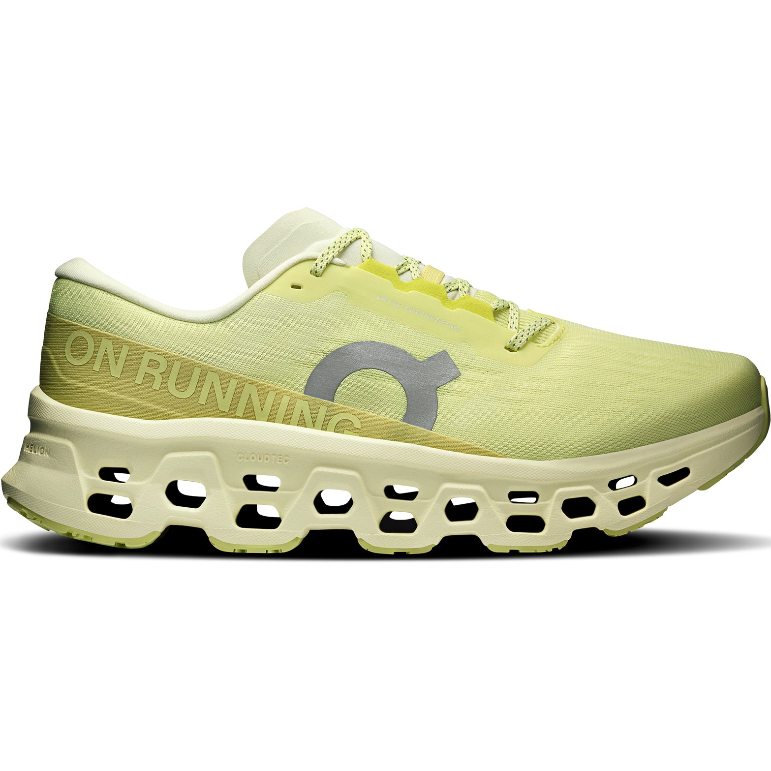 Men's On Cloudmonster 3 Running Shoes Limelight Seedling outer side view showing triple-layer CloudTec cushioning system and enhanced rocker shape